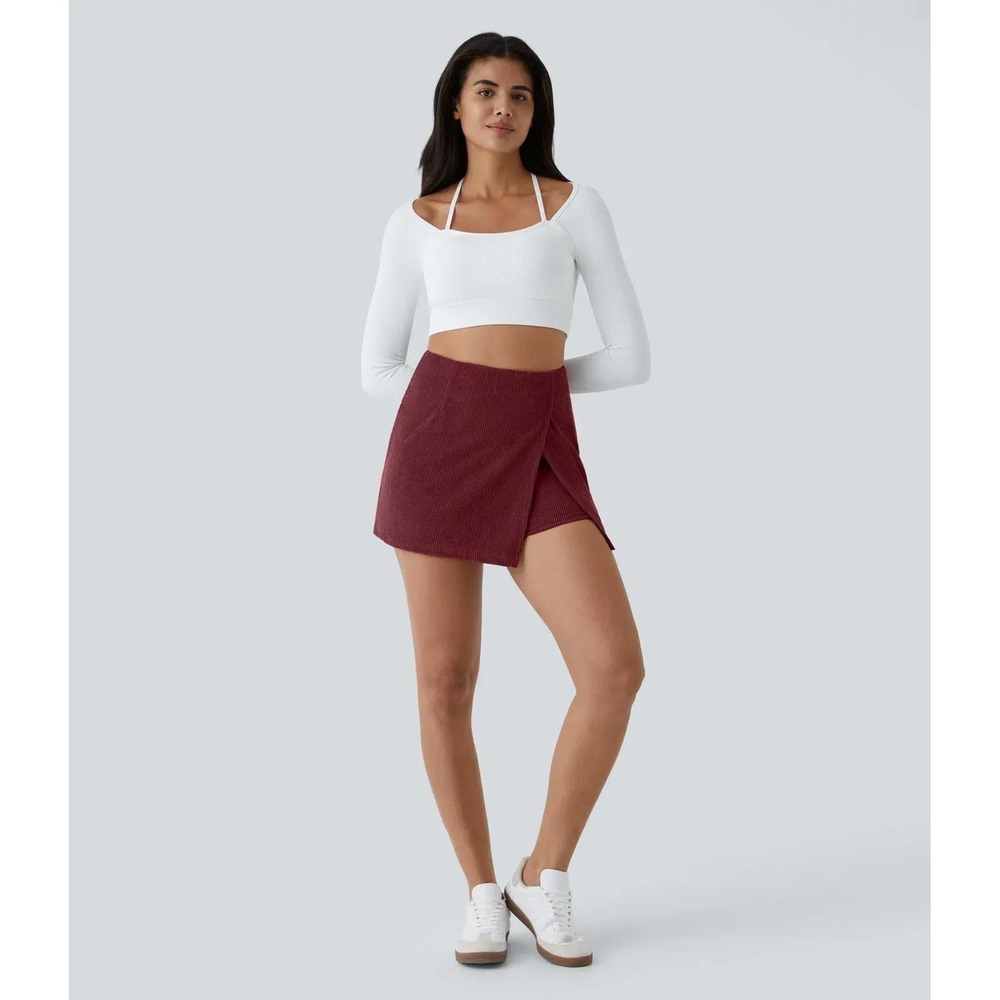Halara NWT High Waisted Back Zipper Hem 2-in-1 Corduroy Casual Skirt - Size XS